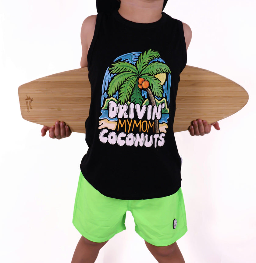 Neon Green Checker Swim Trunks