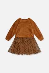 Bi-Material Dress Brown
