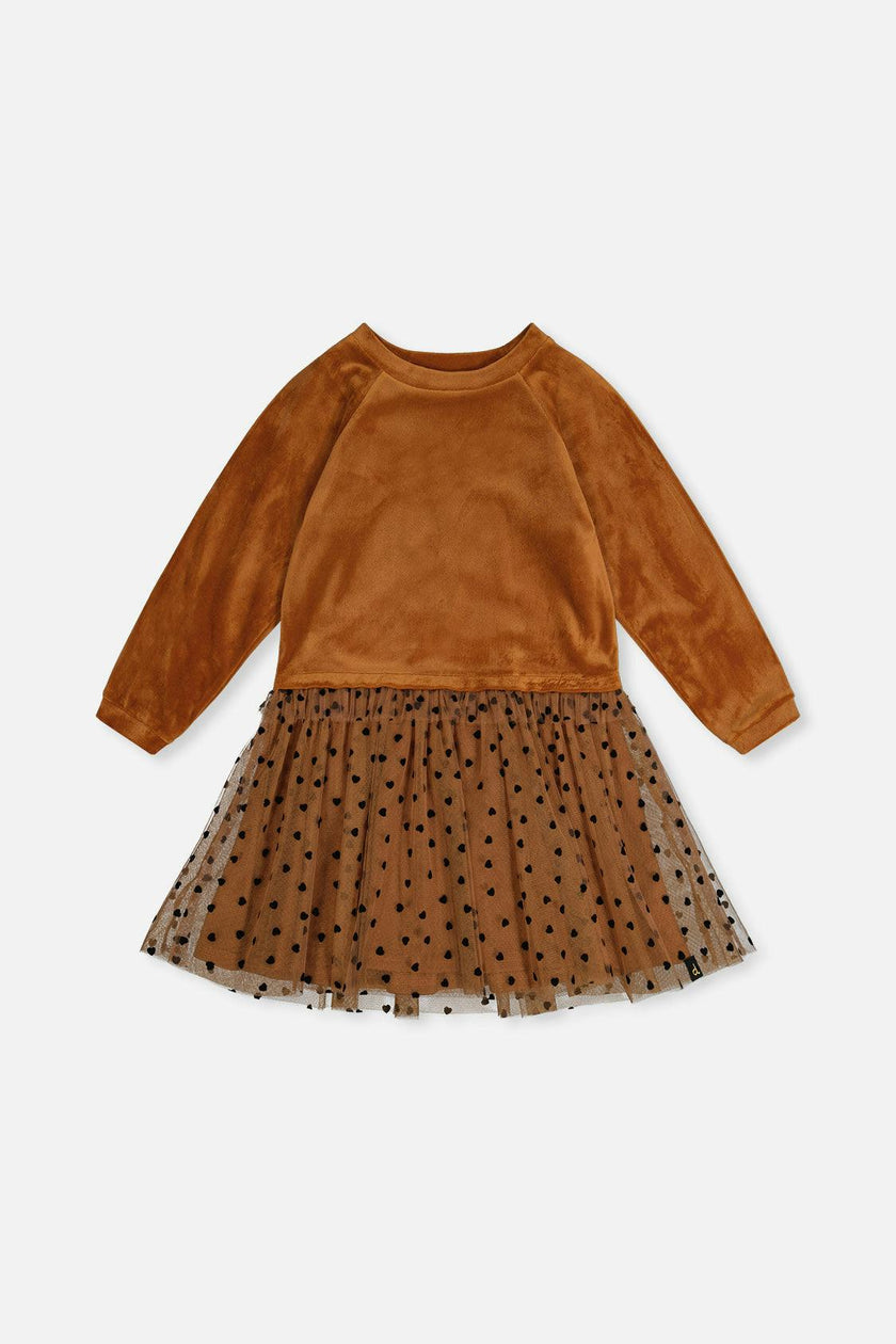 Bi-Material Dress Brown