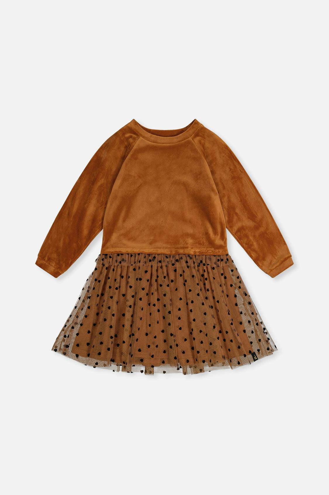 Bi-Material Dress Brown