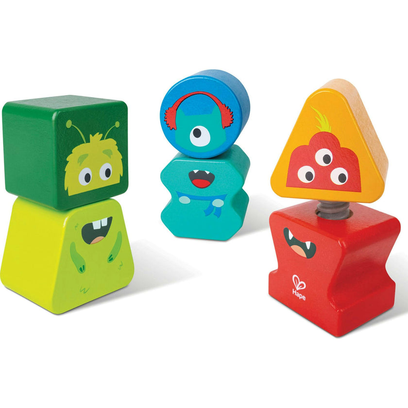Building Block Monster Buddies - 3 Colorful Wooden Block Monster Characters