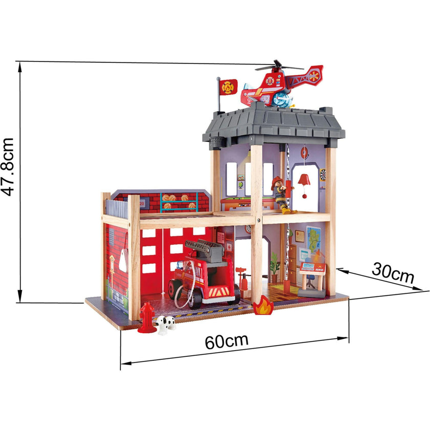 City Fire Station Dollhouse Wooden Playset