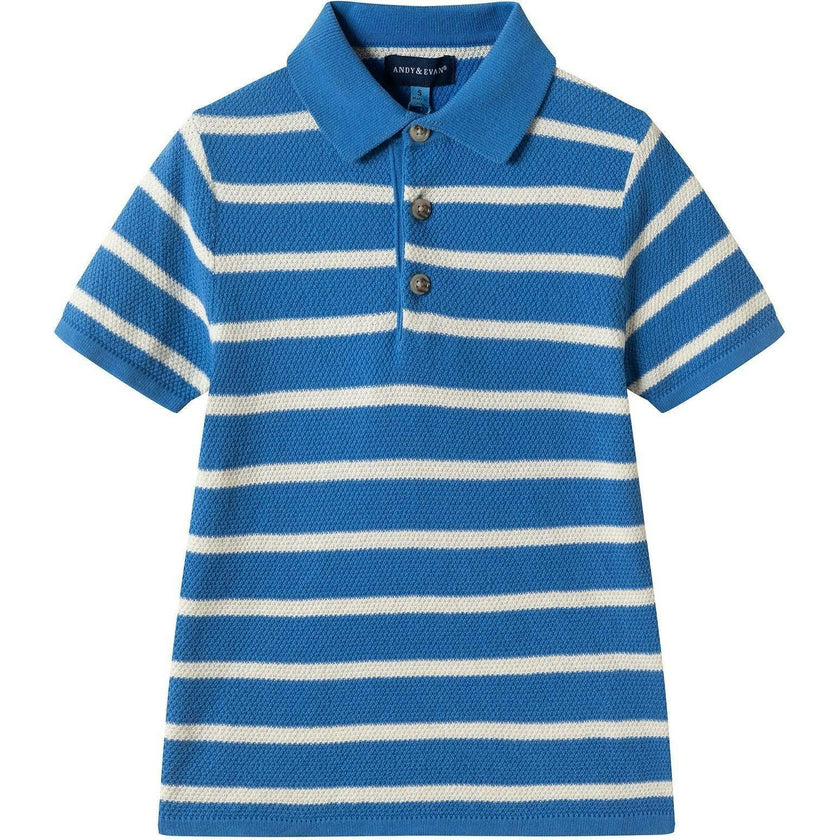 Boys Short Sleeve Polo Knit | Blue Stripe