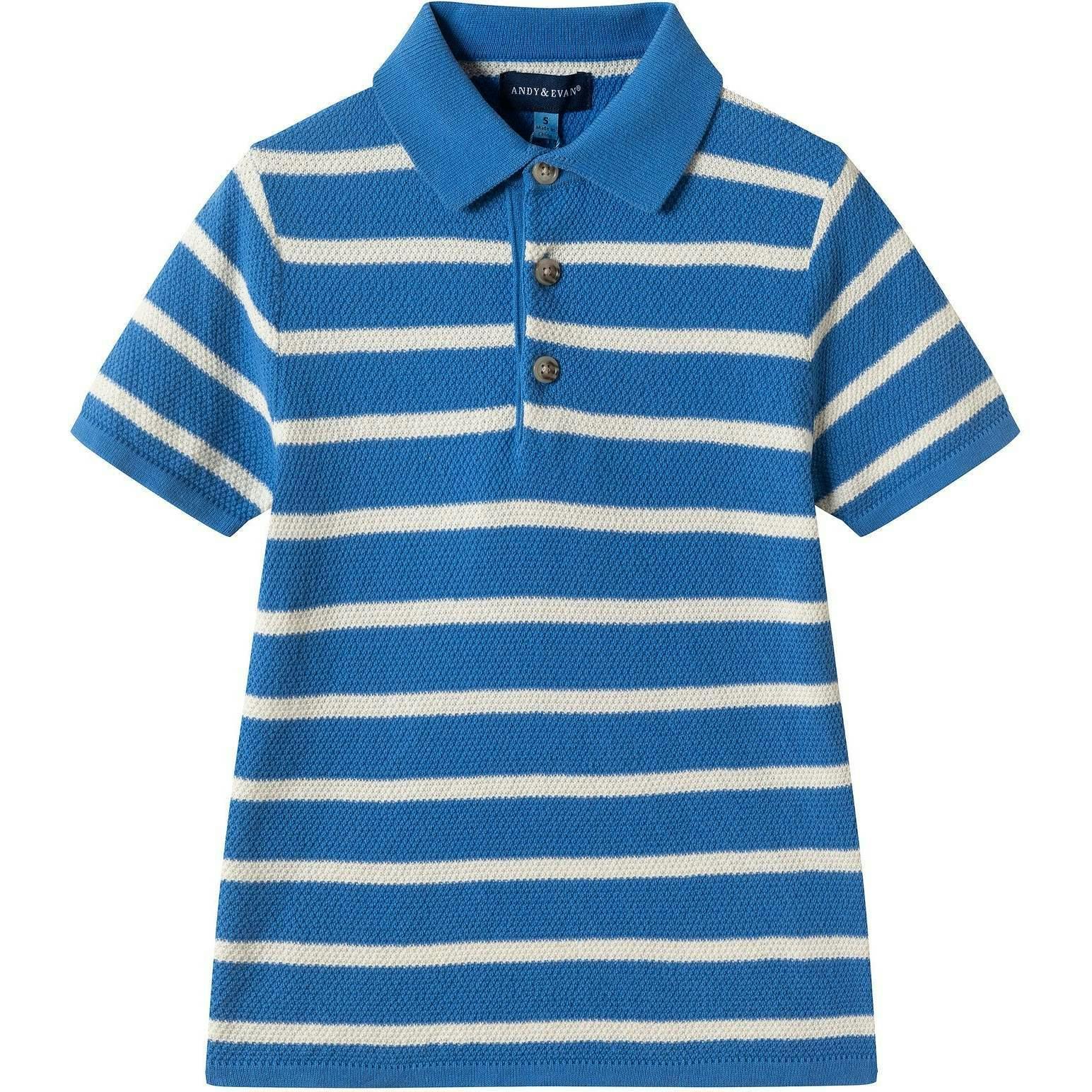 Boys Short Sleeve Polo Knit | Blue Stripe