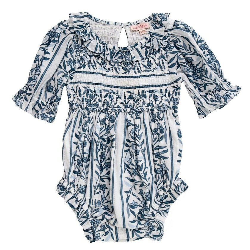 Baby Danielle Romper in Blue Linear Print