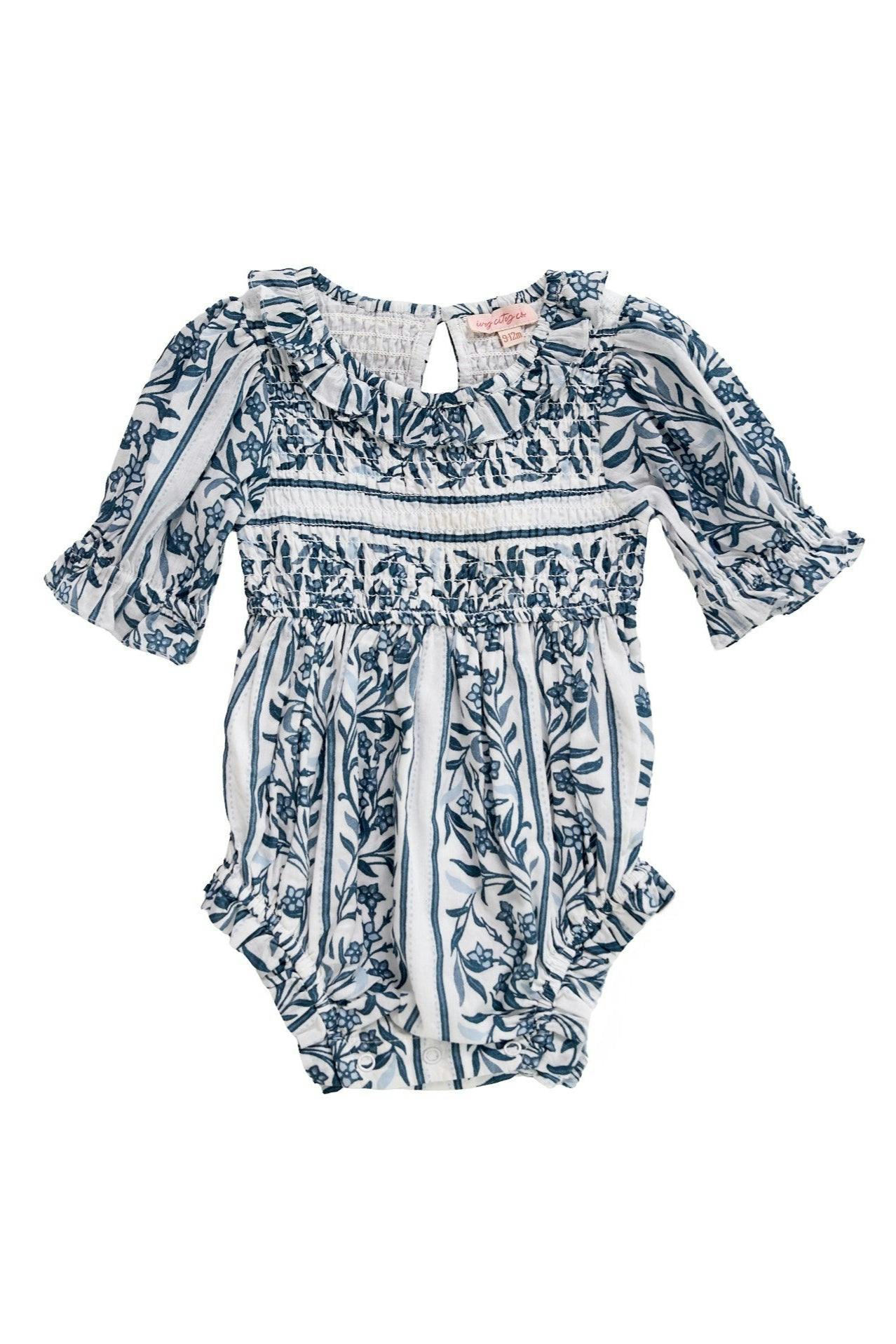 Baby Danielle Romper in Blue Linear Print