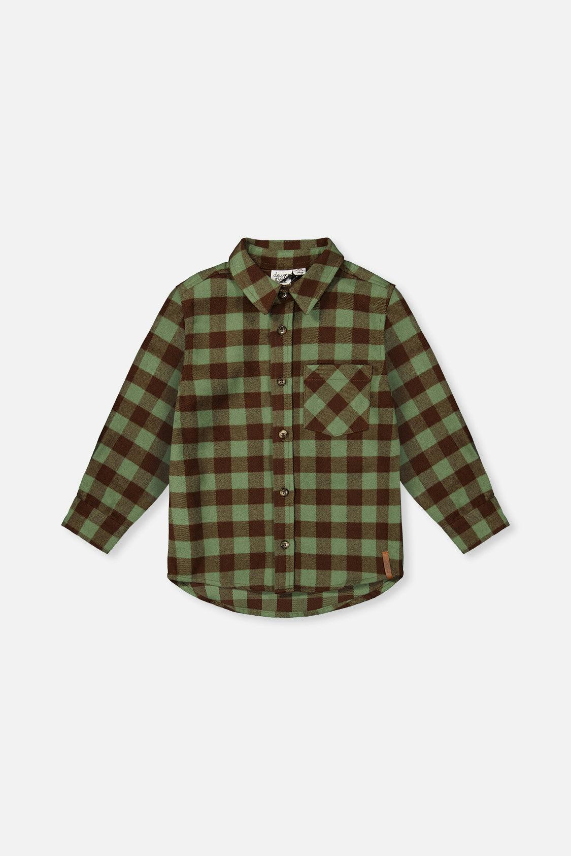 Brushed Flannel Shirt Green And Brown Plaid