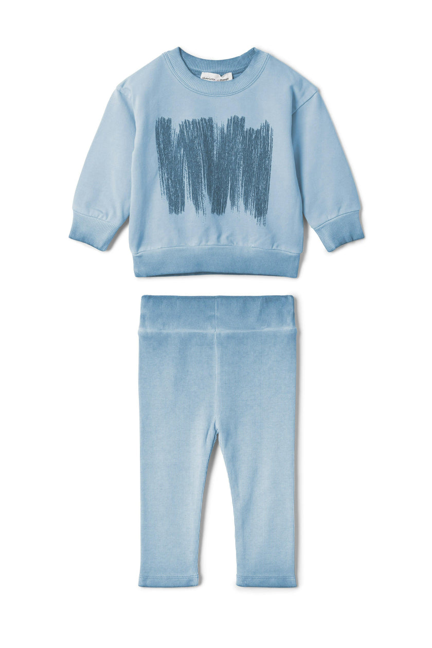 Painted Print Ribbed Elastic Waist Top and Pants Two Piece Set