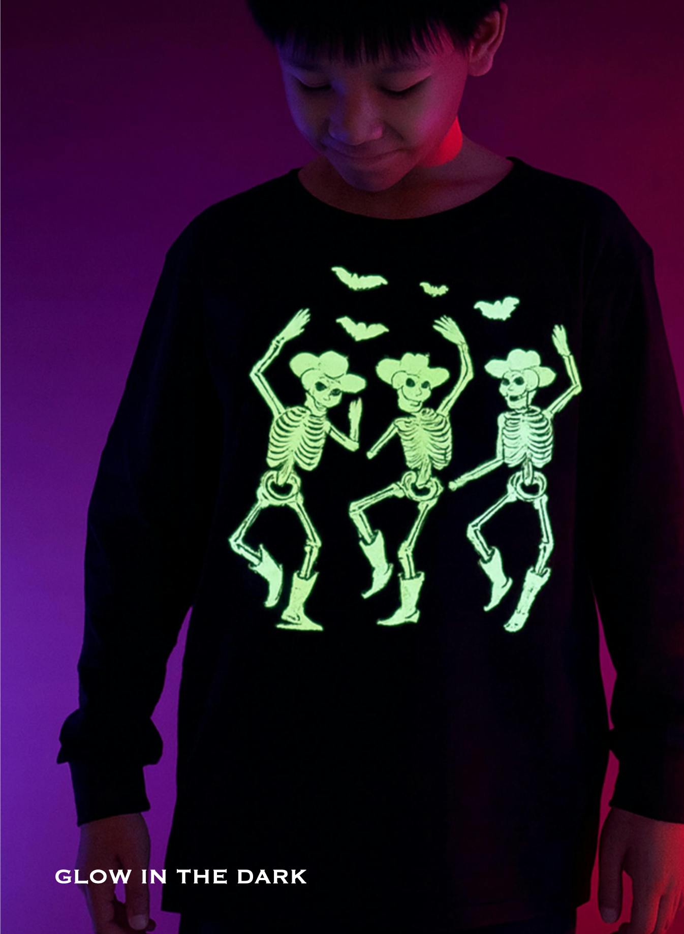 CHEROKEE Dancing Cowboy Skeleton Printed Glow in the dark Tee