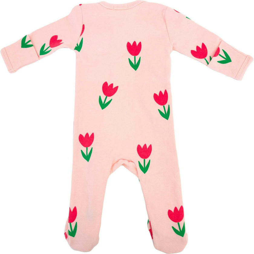 Cotton Candy Pink Tulips Print Zipper Footie