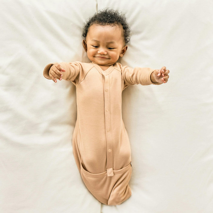 24 HOUR CONVERTIBLE GOWN | SANDSTONE — Bamboo Organic Cotton Blend, Preemie–6M