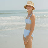 women's oasis blue gingham high waist bikini bottom