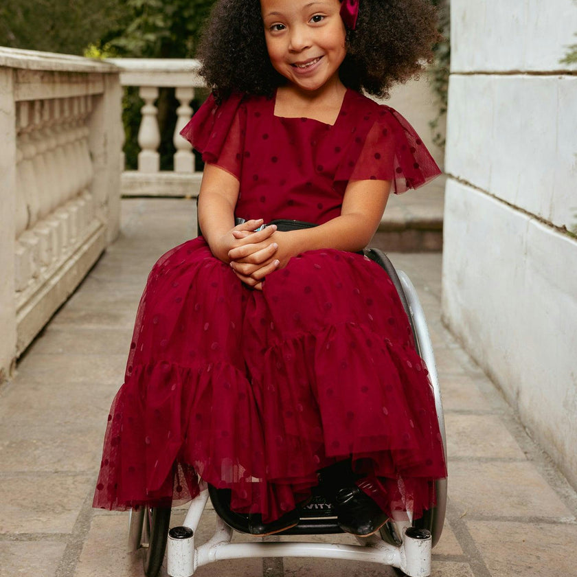 Mini Solange Dress in Burgundy Tulle