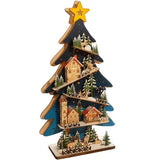 23.6-Inch Battery-Operated Light Up Wooden Christmas Tree with Village Scene