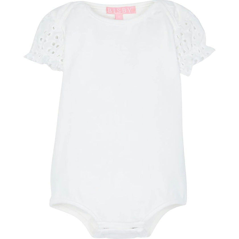 Contrast Eyelet Puff Sleeve Onesie