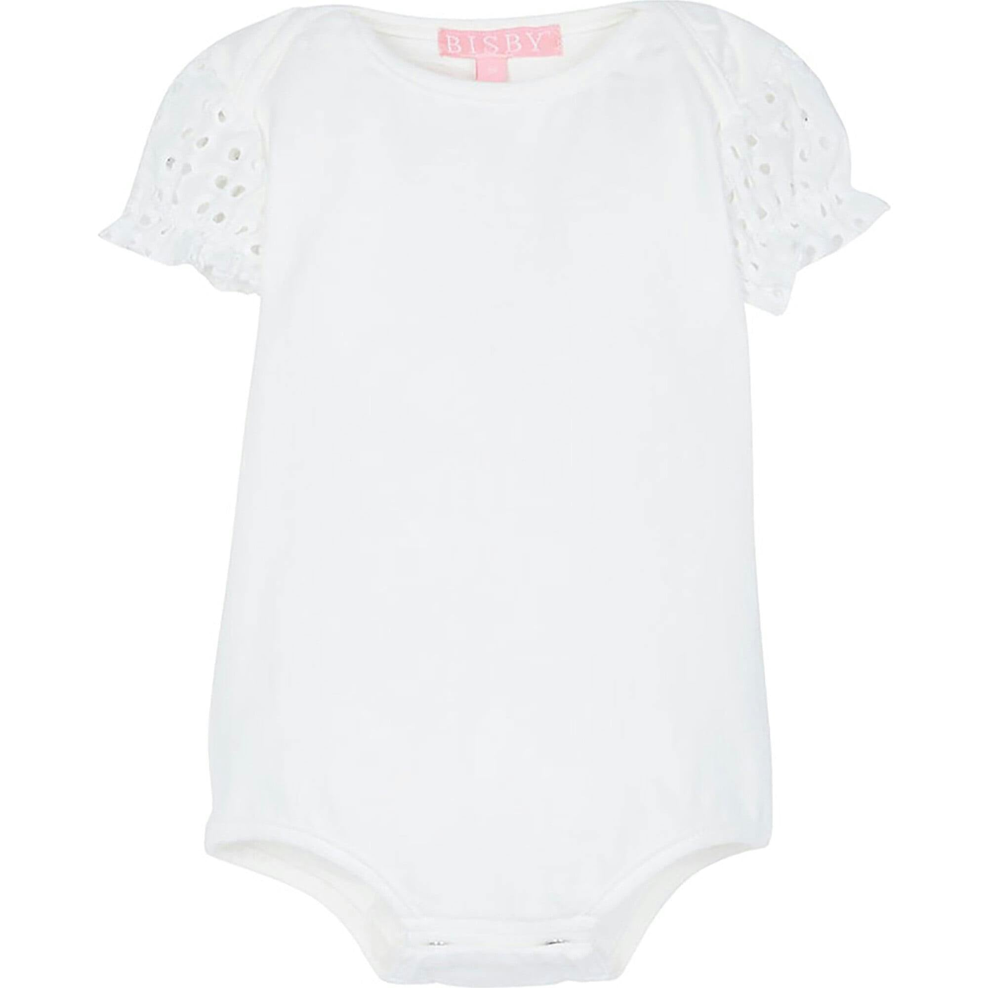 Contrast Eyelet Puff Sleeve Onesie