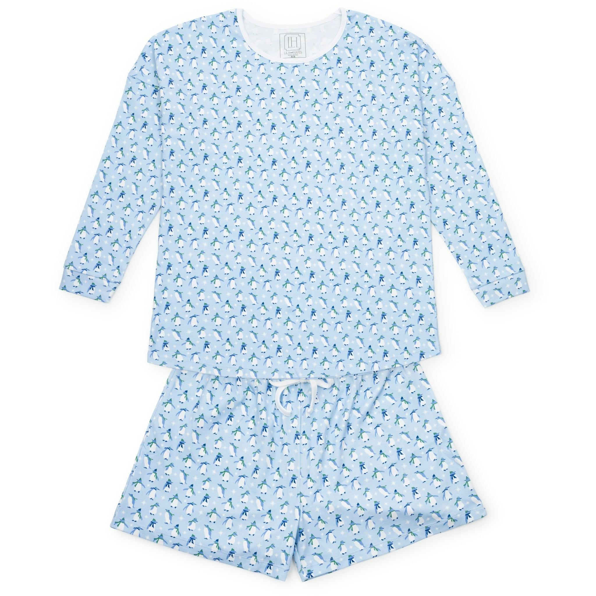 Anna Women's Longsleeve & Short Set - Penguin Party Blue