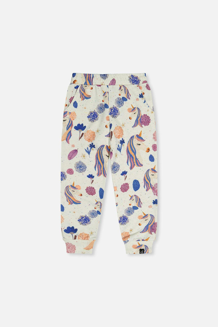 Sweatpants Beige Unicorn Print