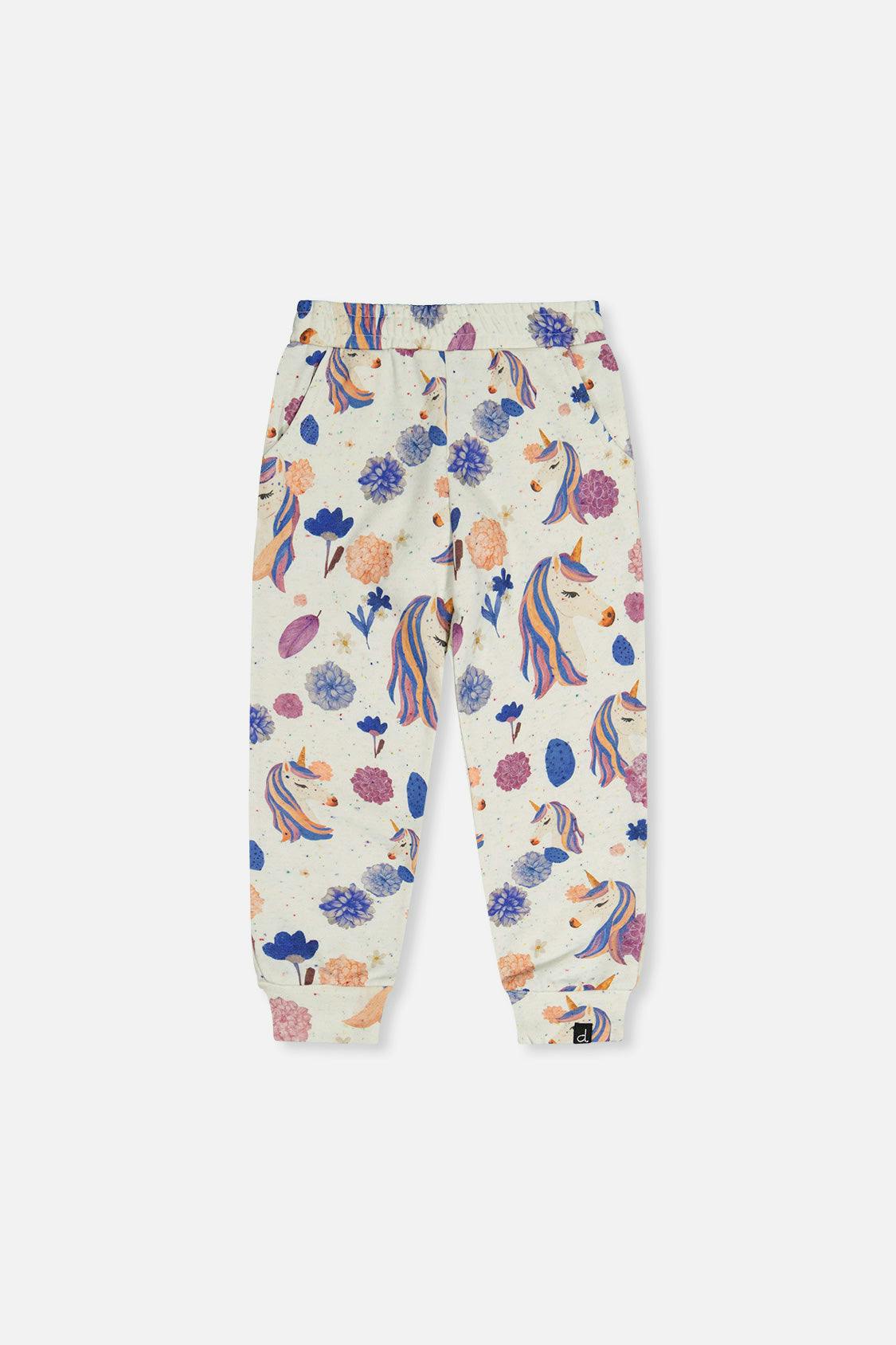 Sweatpants Beige Unicorn Print