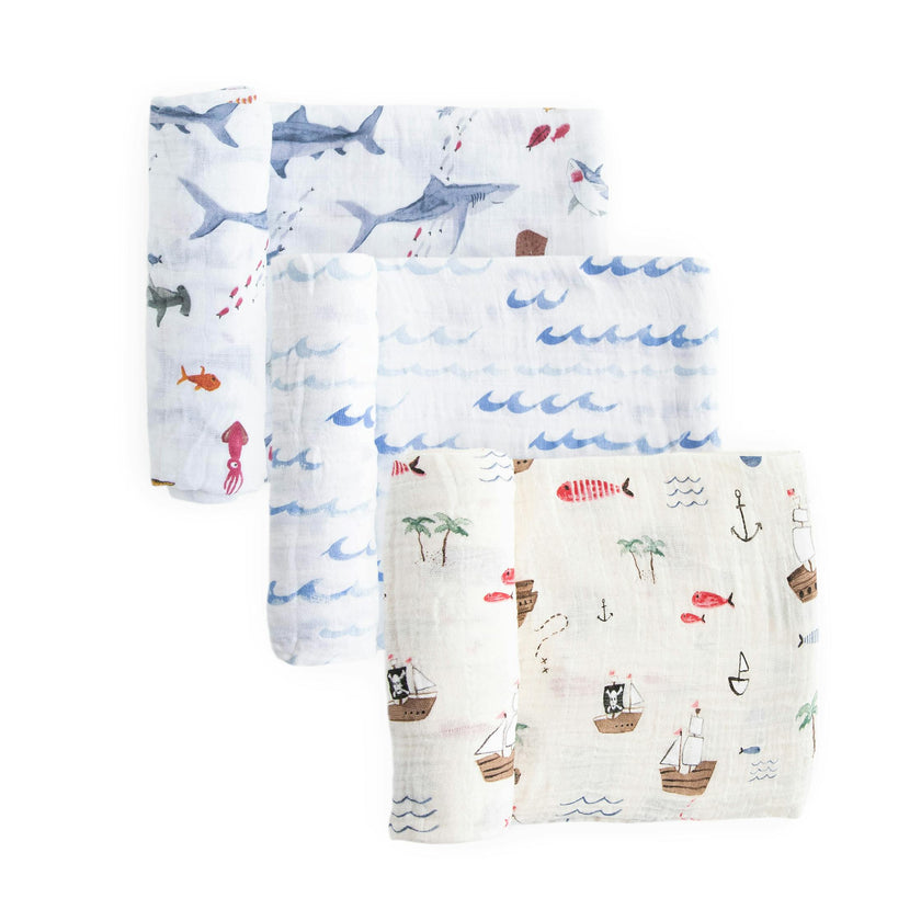 Cotton Muslin Swaddle Blanket 3 Pack - Shark 2