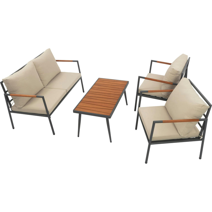 Teamson Home Cushioned Backrest & Wood Armrests Outdoor Conversation Set