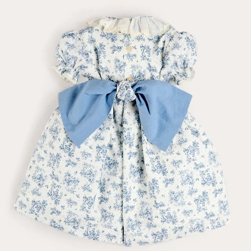 Audrey Toile Hand Smocked Ruffle Collar Short Sleeve Dress in Blue (12mths- 10yrs)