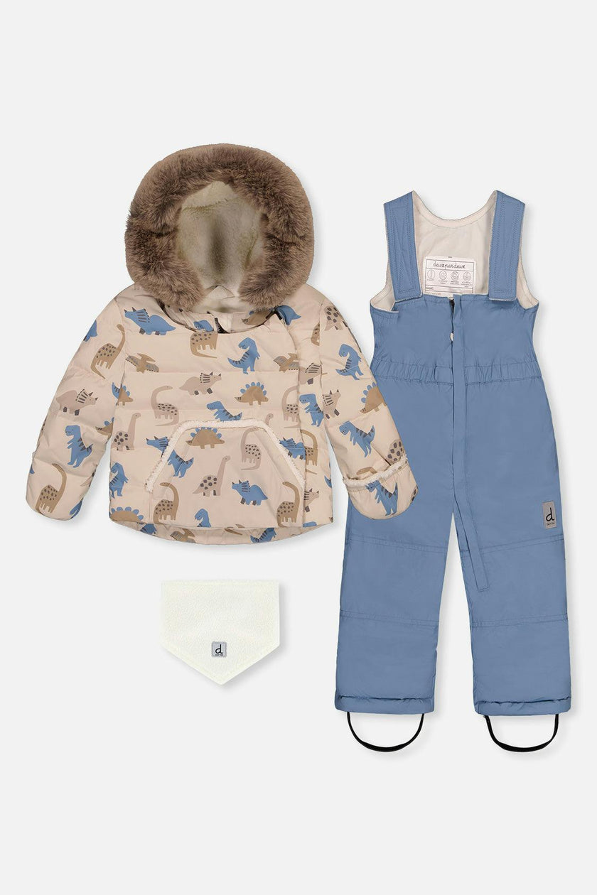 Baby Two Piece Snowsuit Blue Dinosaur Print