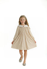 Beige Floral Smocked Dress