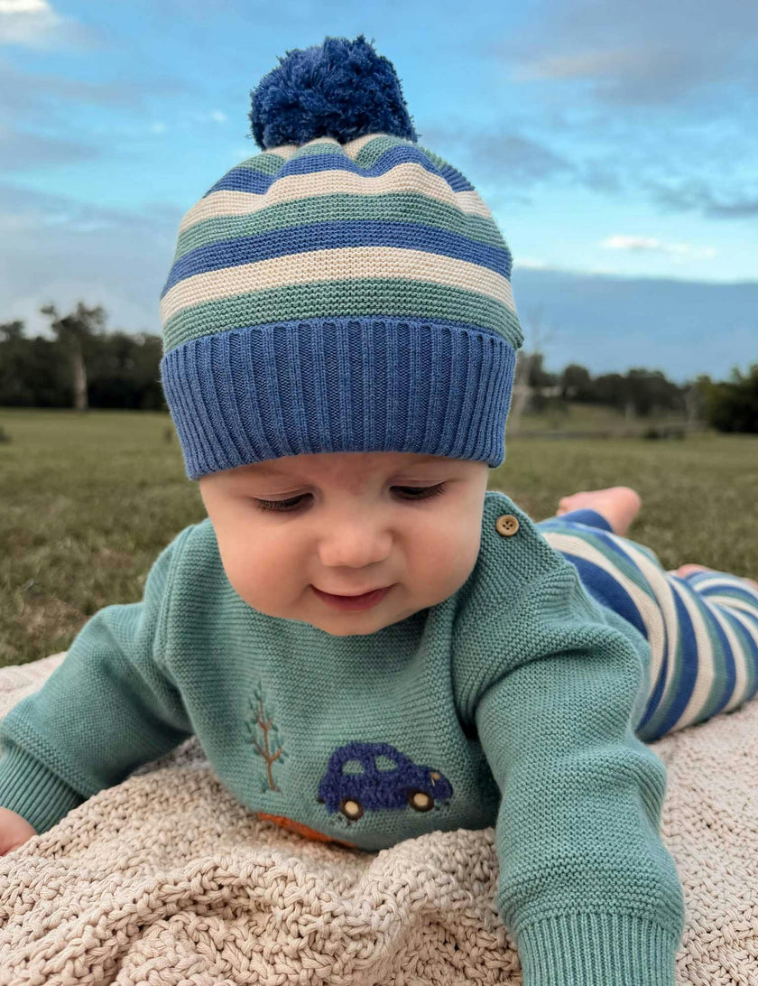 Striped Beanie Duck Egg Stripe