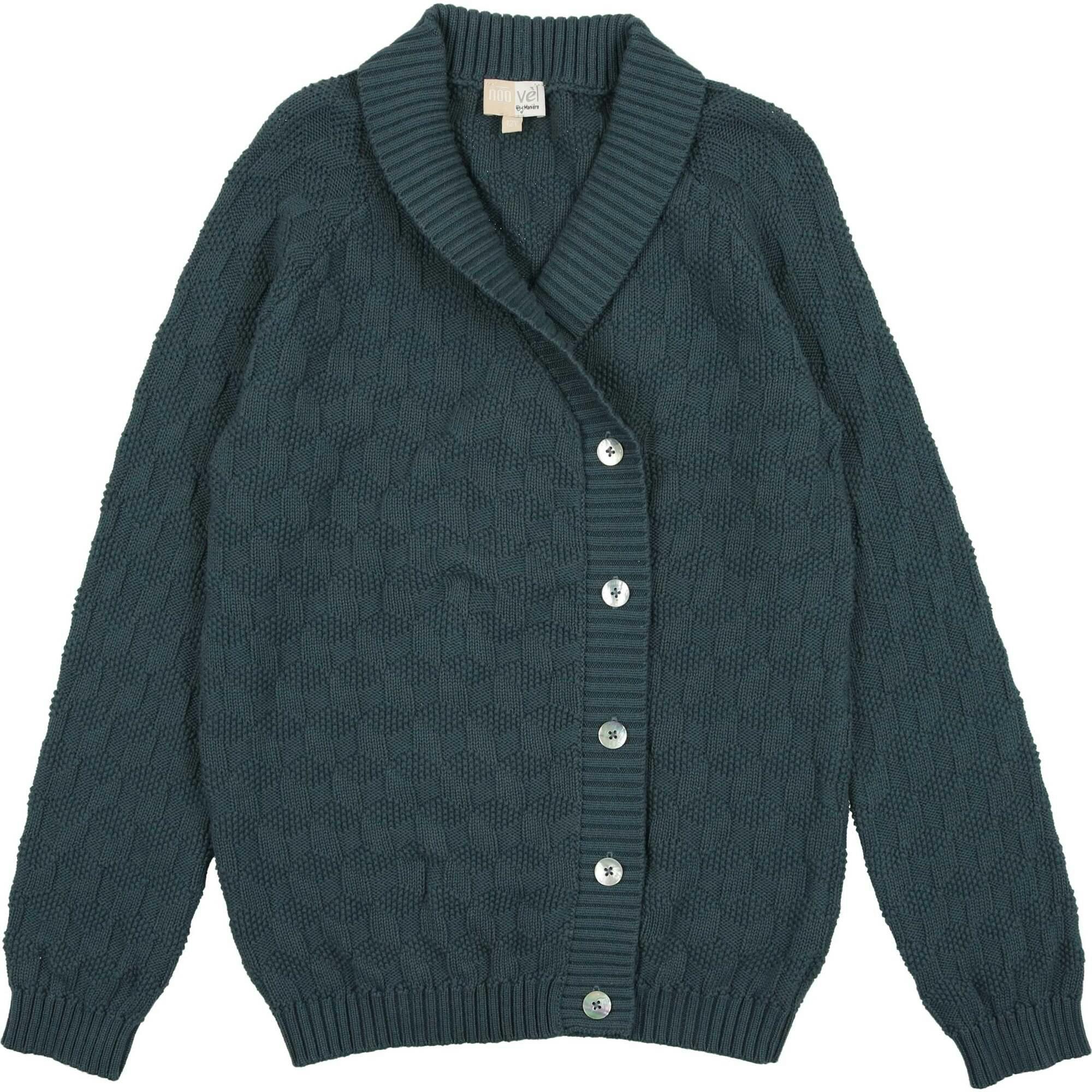 Cube Knit Relaxed Fit Lapel Collar Buttoned Sweater