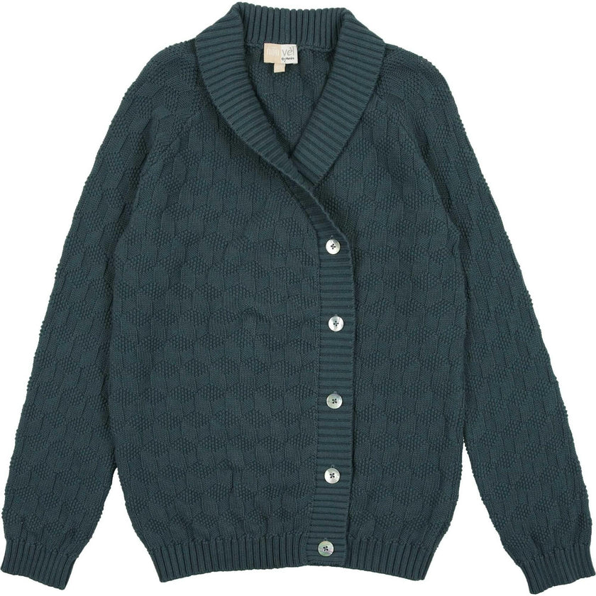 Cube Knit Relaxed Fit Lapel Collar Buttoned Sweater