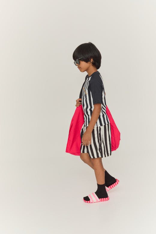 Black Striped Bathing Long Shorts