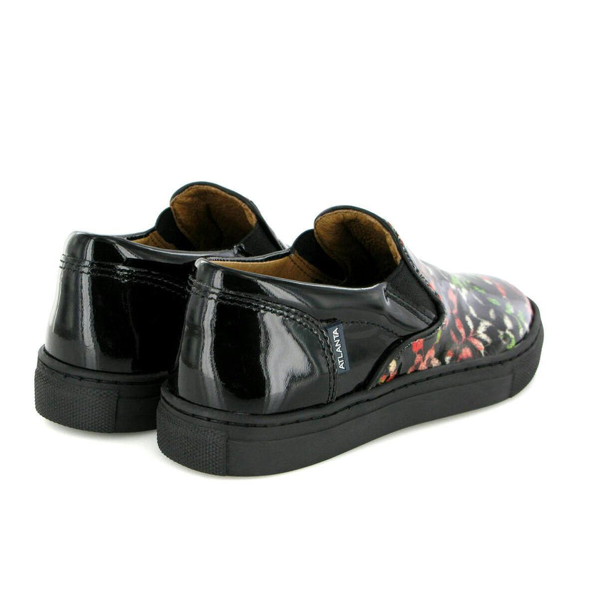 Slip On Patent Leather Sneakers, Black Red & green