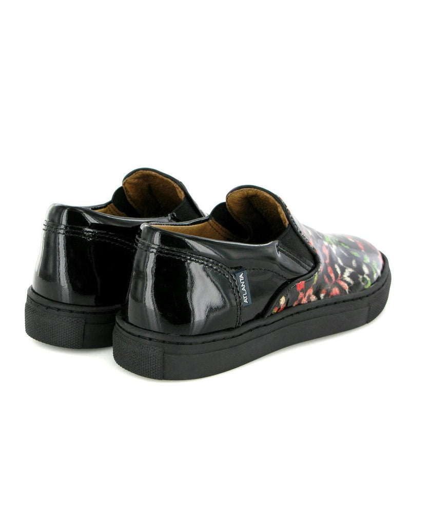 Slip On Patent Leather Sneakers, Black Red & green