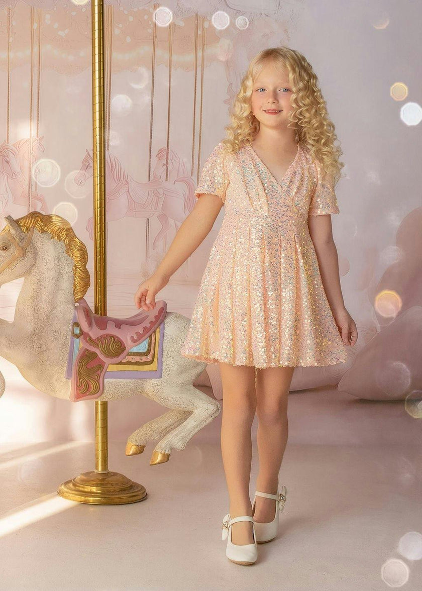 Shine Like a Star Peach Sequin Birthday Dress for Girls
