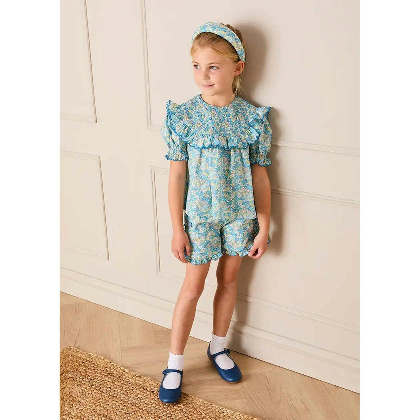 Leontyne Floral Elasticated Waist Bloomers in Blue Made with Liberty Fabric (1mth-3yrs)