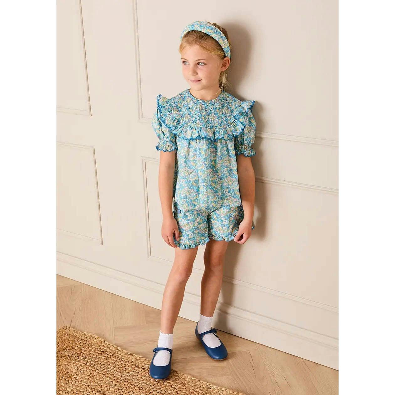 Leontyne Floral Elasticated Waist Bloomers in Blue Made with Liberty Fabric (1mth-3yrs)