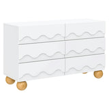 Lido Wave 6-Drawer Wide Assembled Dresser (56") in White/Honey