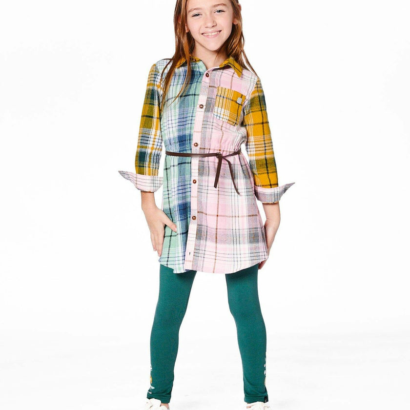 Shirt Dress with Belt Green Pink and Yellow