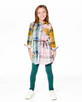 Shirt Dress with Belt Green Pink and Yellow