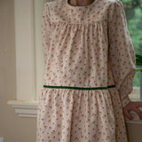 Piper Tiered Dress with Velvet Trim | Beige Petals