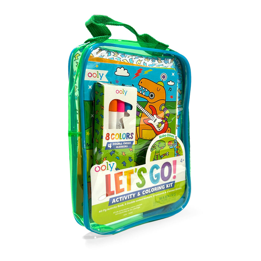 Let's Go! Activity & Coloring Kit - Robo Dinos - Activity Book Markers Postcards Stickers