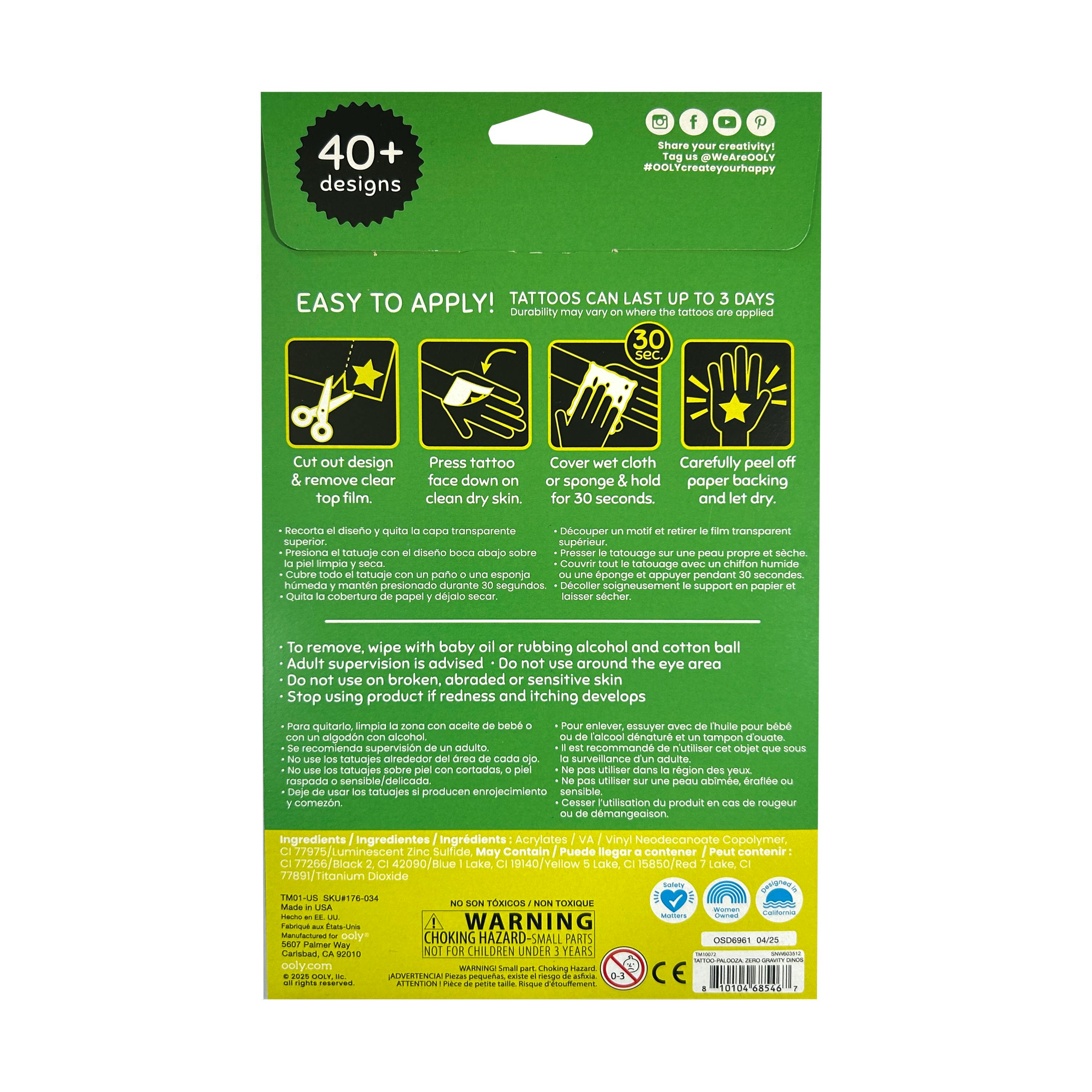 Tattoo-Palooza Glow in the Dark Temporary Tattoos - Zero Gravity Dinos - 3 Sheets