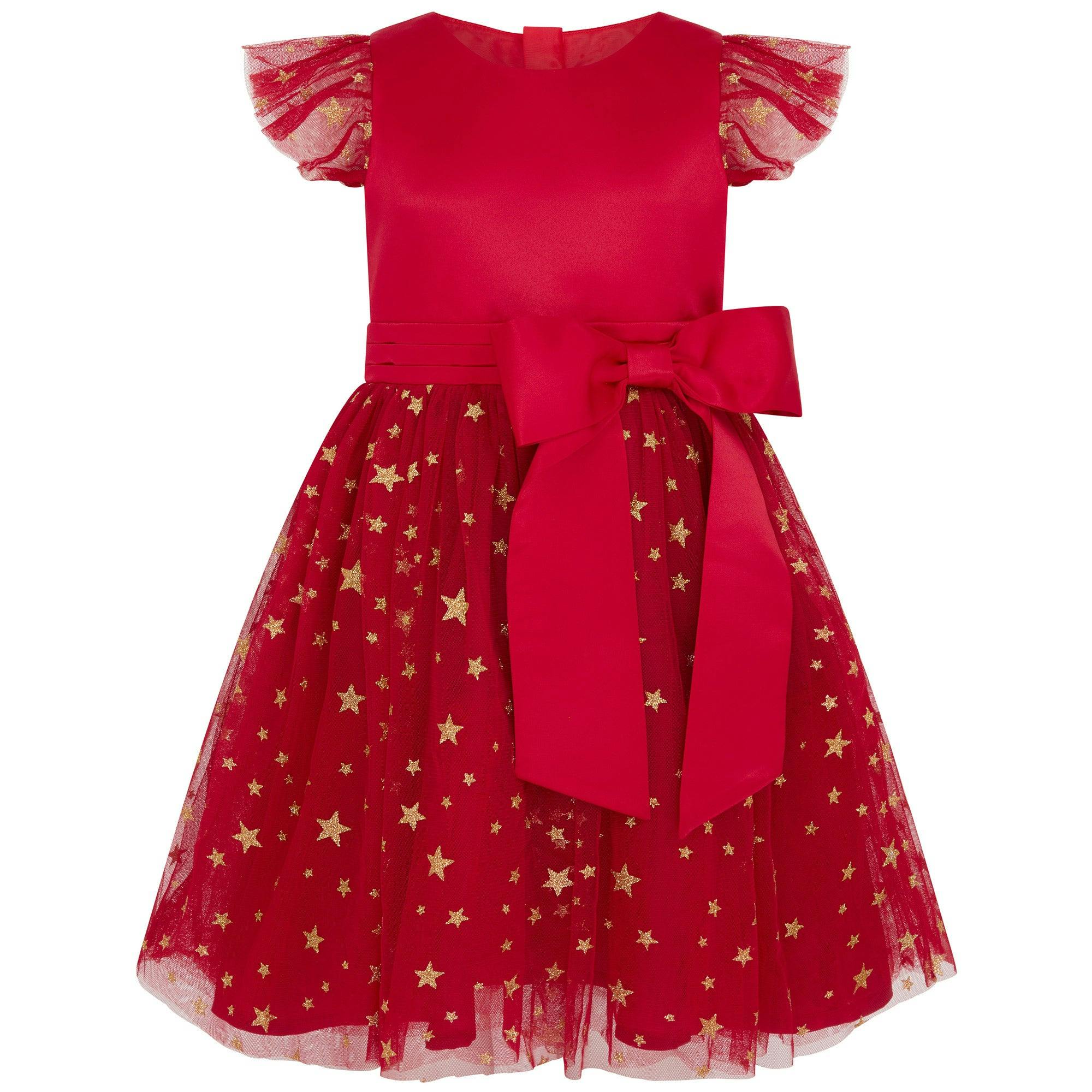 Stella Satin & Gold Star Girls Party Dress