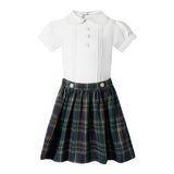 Navy Check Skirt & Blouse Set