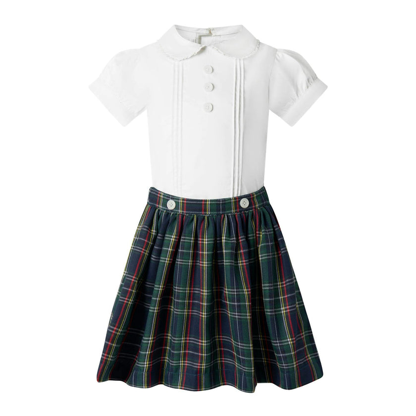 Navy Check Skirt & Blouse Set