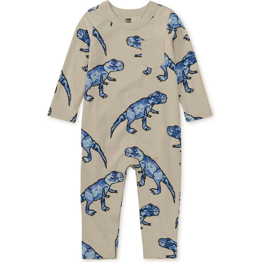 Babys Long Sleeve Contrast Pocket Snap Button Romper, Multi