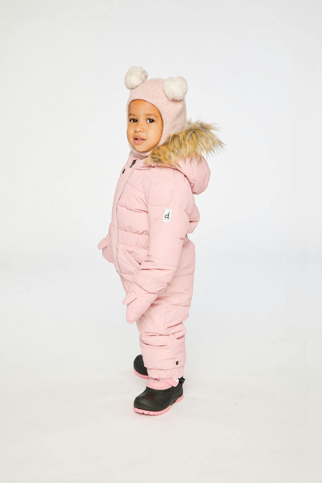 Baby Original One Piece Puffy Snowsuit With Removable Mittens And Boots Pale Dusty Pink