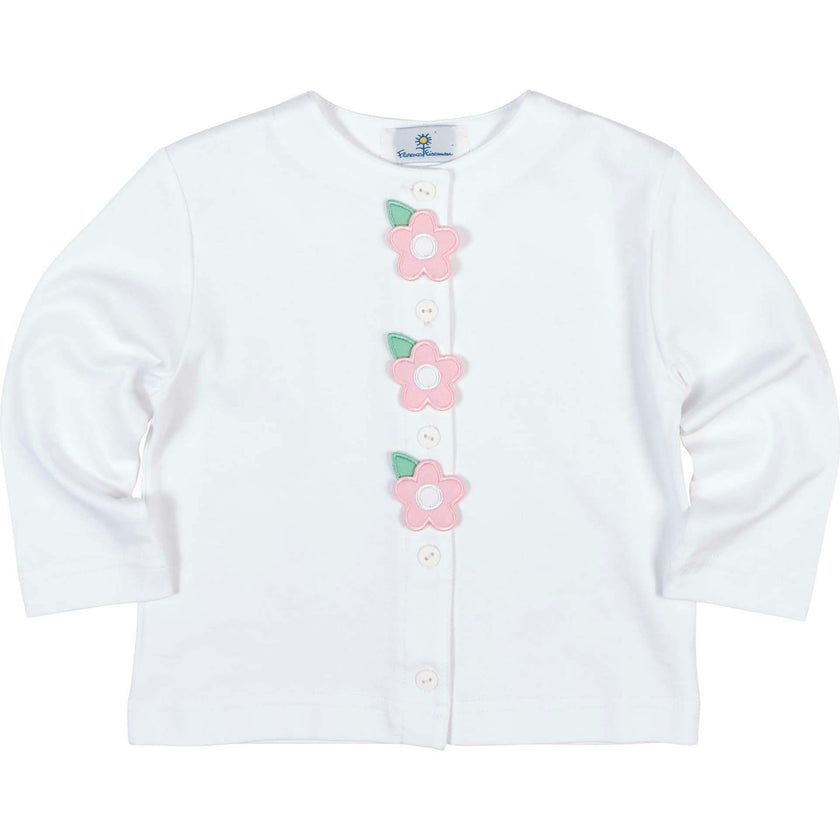White Knit Cardigan With Flowers