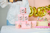 Packed Party Big Birthday Energy Reusable Cup Stack 8ct - 16 oz BPA-Free Pink Cups with Gold Foil